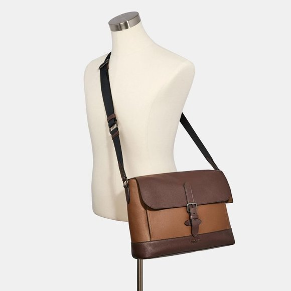 Coach Hudson Brown Leather Colorblock Messenger Laptop Crossbody Bag - Picture 13 of 13